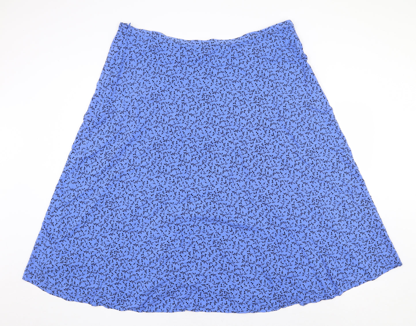Marks and Spencer Womens Blue Geometric Viscose Flare Skirt Size 22 Zip