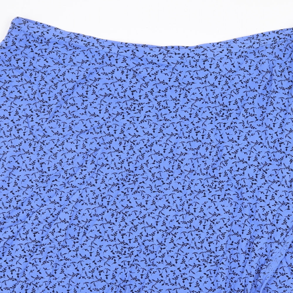 Marks and Spencer Womens Blue Geometric Viscose Flare Skirt Size 22 Zip