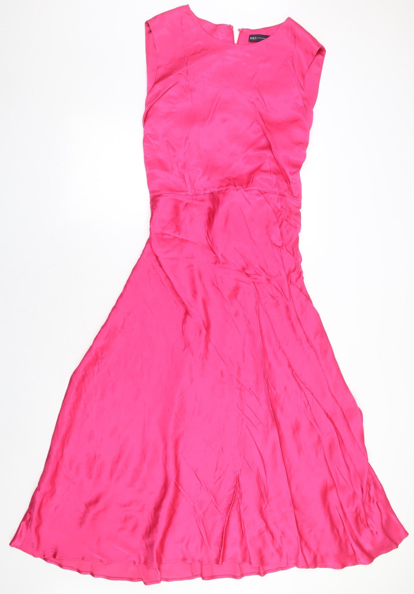 Marks and Spencer Womens Pink Viscose Ball Gown Size 24 Round Neck Zip
