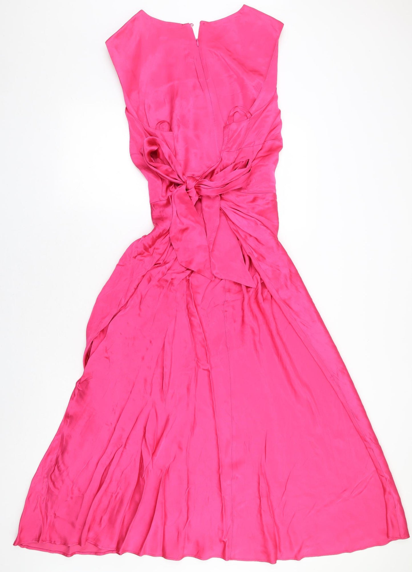 Marks and Spencer Womens Pink Viscose Ball Gown Size 24 Round Neck Zip