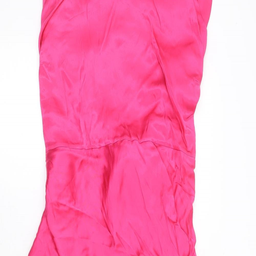 Marks and Spencer Womens Pink Viscose Ball Gown Size 24 Round Neck Zip