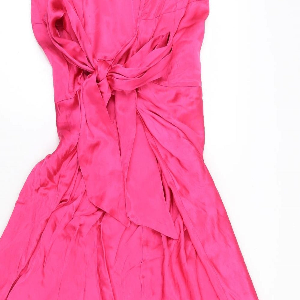 Marks and Spencer Womens Pink Viscose Ball Gown Size 24 Round Neck Zip