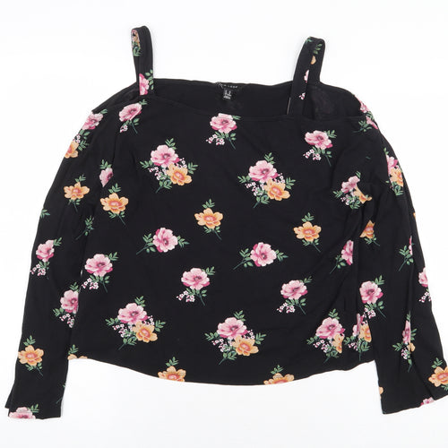 New Look Womens Black Floral Cotton Basic Blouse Size 14 Off the Shoulder