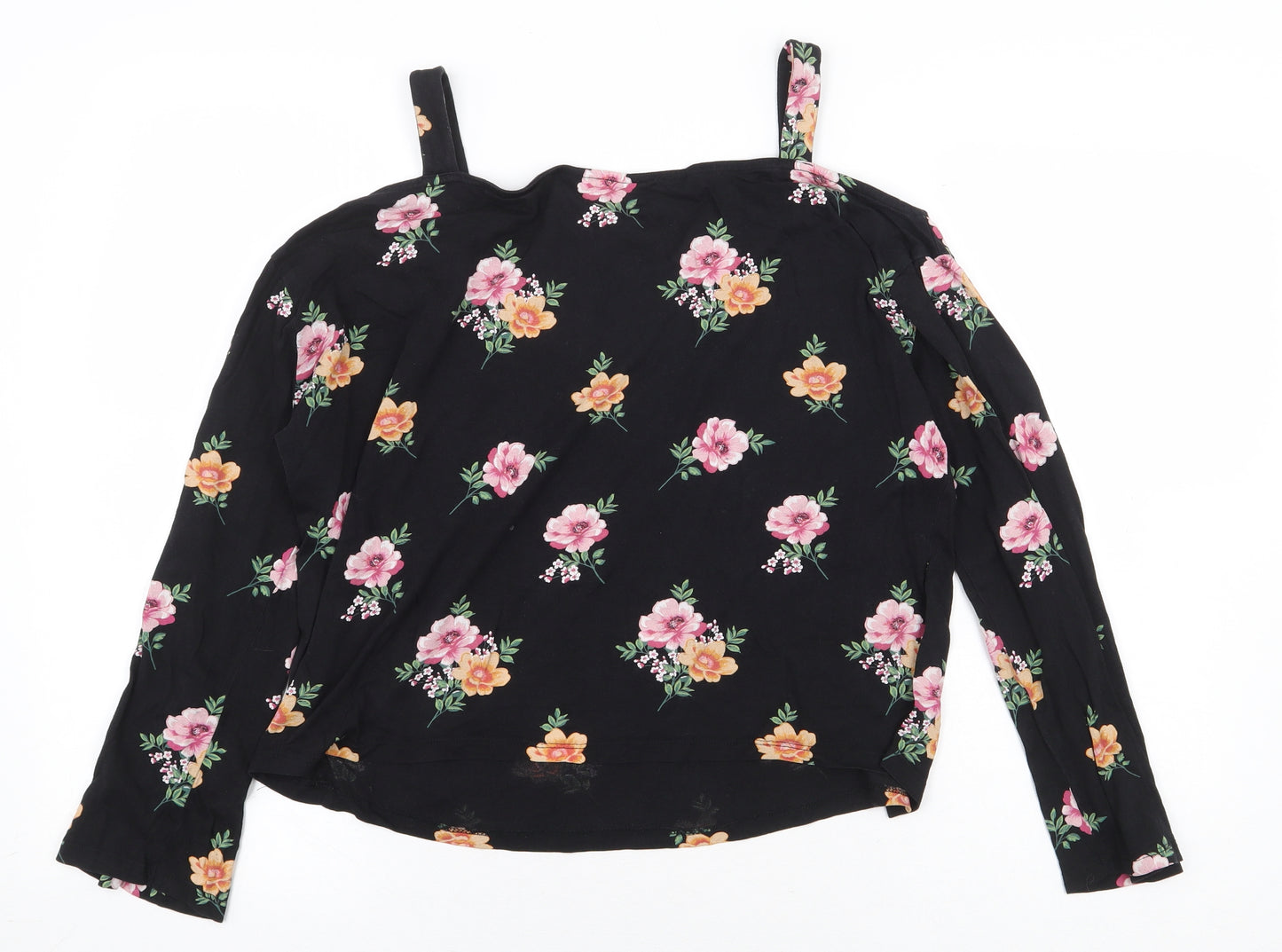 New Look Womens Black Floral Cotton Basic Blouse Size 14 Off the Shoulder