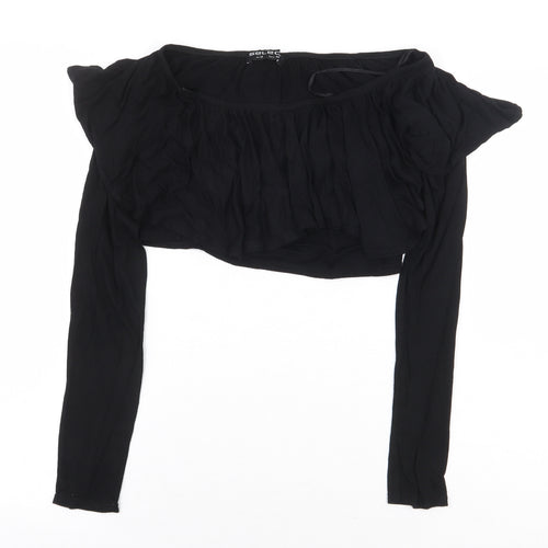 Select Womens Black Viscose Cropped T-Shirt Size 14 Off the Shoulder