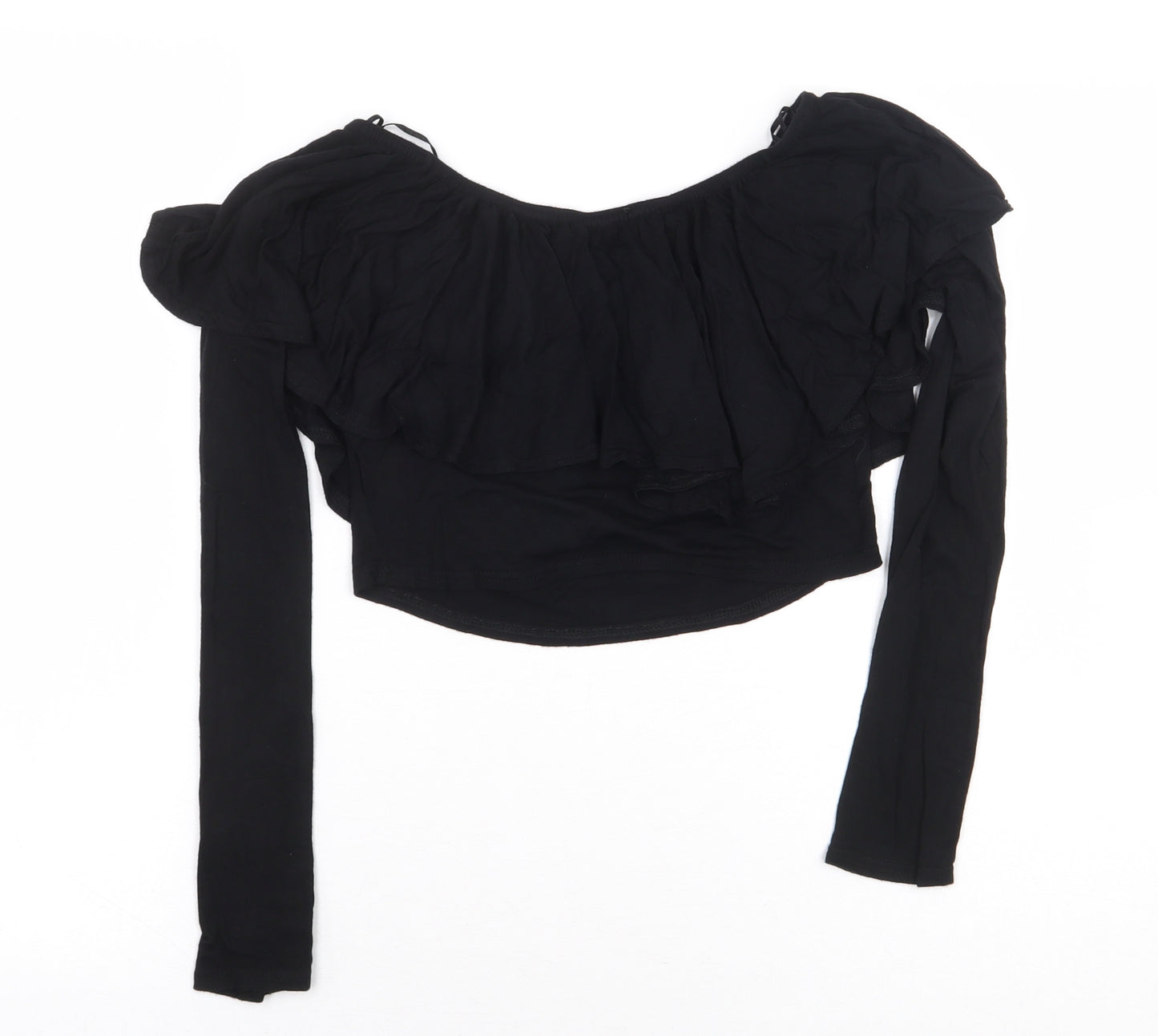 Select Womens Black Viscose Cropped T-Shirt Size 14 Off the Shoulder