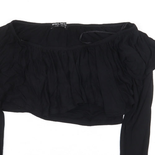 Select Womens Black Viscose Cropped T-Shirt Size 14 Off the Shoulder
