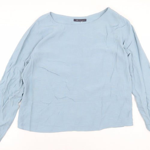 Marks and Spencer Womens Blue Viscose Basic Blouse Size 14 Boat Neck - Back Slit