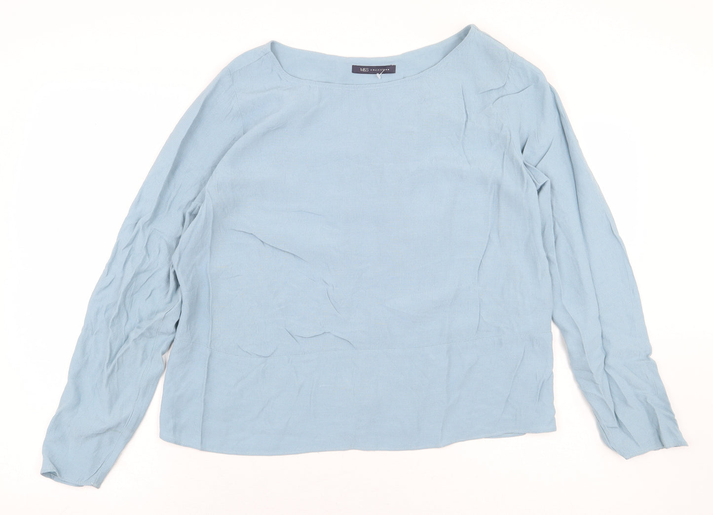 Marks and Spencer Womens Blue Viscose Basic Blouse Size 14 Boat Neck - Back Slit