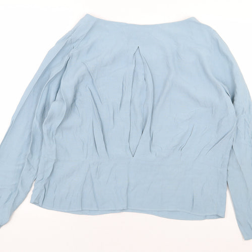 Marks and Spencer Womens Blue Viscose Basic Blouse Size 14 Boat Neck - Back Slit