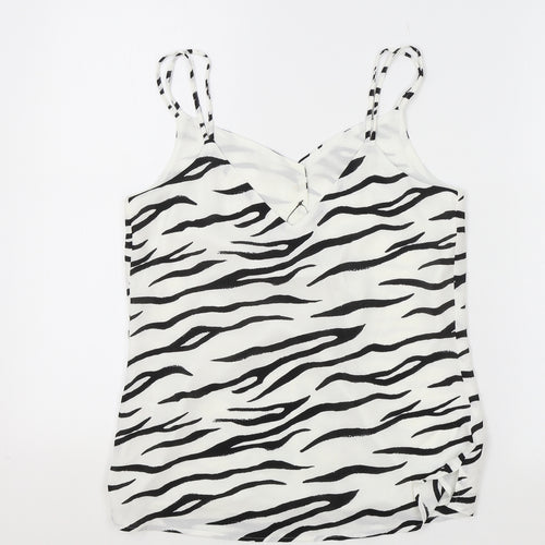 M&S Womens White Animal Print Polyester Camisole Tank Size 6 V-Neck - Zebra Print