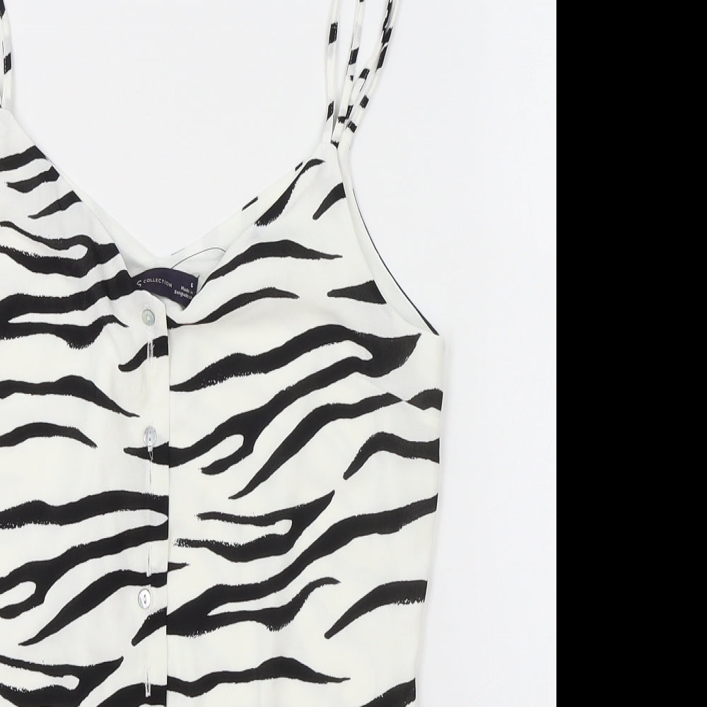 M&S Womens White Animal Print Polyester Camisole Tank Size 6 V-Neck - Zebra Print