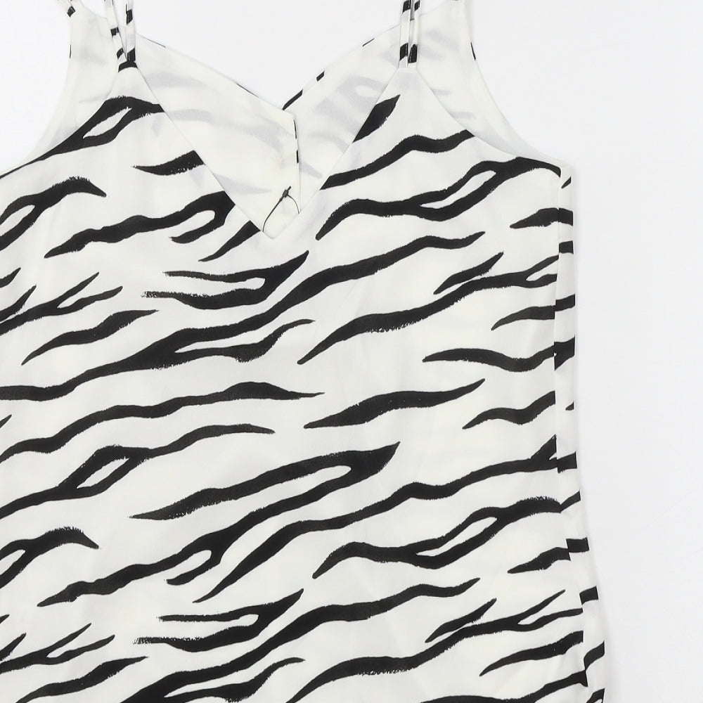 M&S Womens White Animal Print Polyester Camisole Tank Size 6 V-Neck - Zebra Print