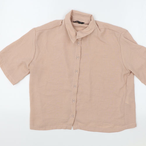 Peacocks Womens Pink Polyester Cropped Button-Up Size 10 Collared