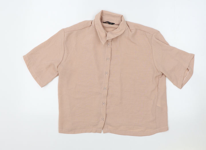 Peacocks Womens Pink Polyester Cropped Button-Up Size 10 Collared