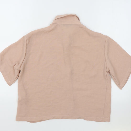 Peacocks Womens Pink Polyester Cropped Button-Up Size 10 Collared