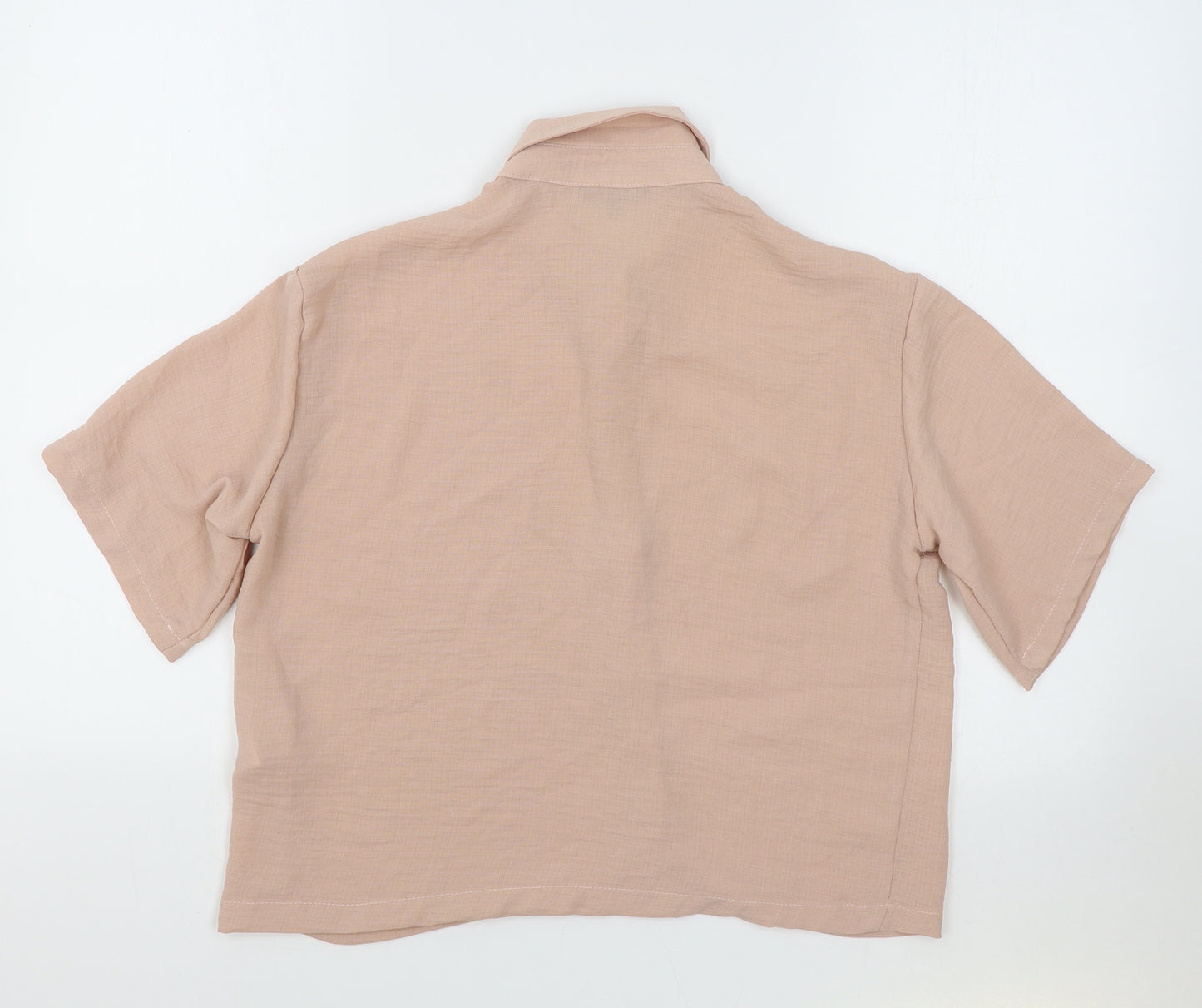 Peacocks Womens Pink Polyester Cropped Button-Up Size 10 Collared