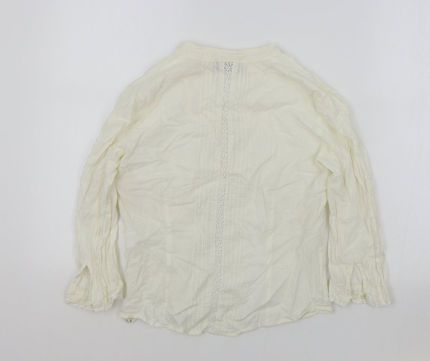 Warehouse Womens Ivory Cotton Basic Button-Up Size 10 V-Neck - Lace Detail