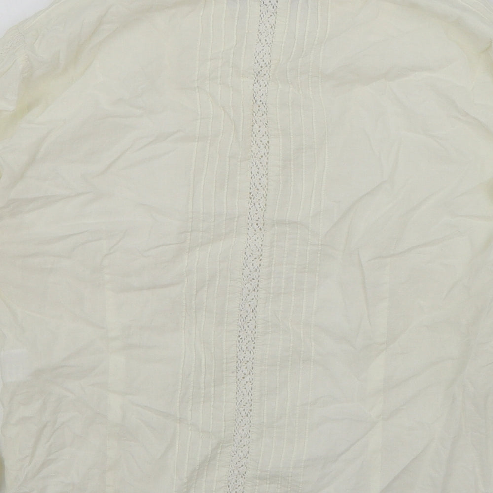 Warehouse Womens Ivory Cotton Basic Button-Up Size 10 V-Neck - Lace Detail