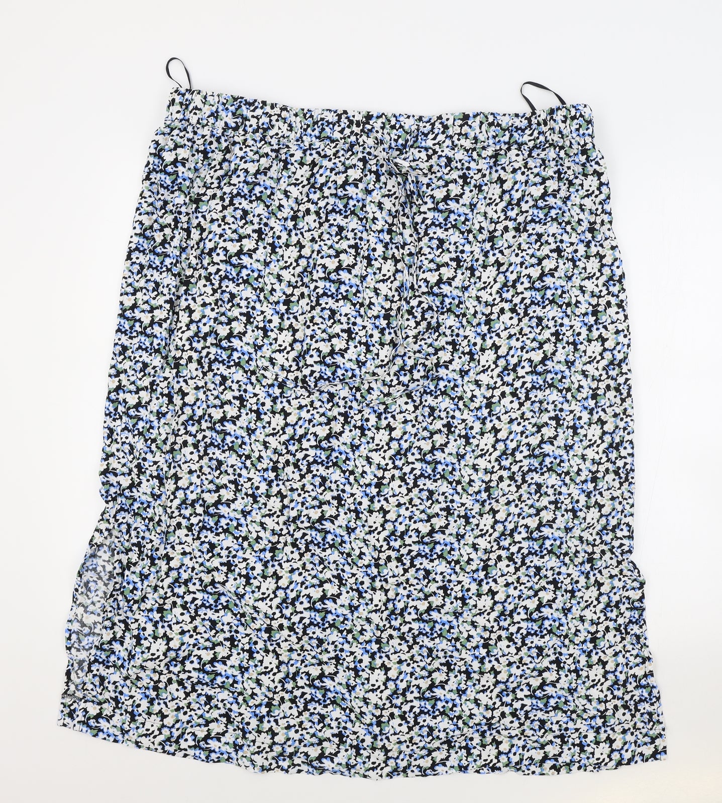 M&S Womens Blue Floral Polyester Flare Skirt Size 24 Drawstring