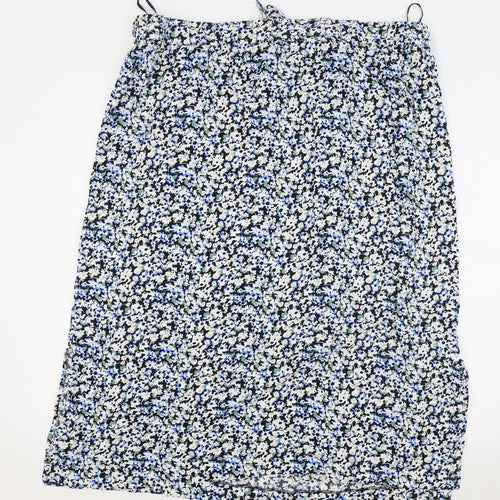 M&S Womens Blue Floral Polyester Flare Skirt Size 24 Drawstring