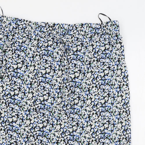 M&S Womens Blue Floral Polyester Flare Skirt Size 24 Drawstring