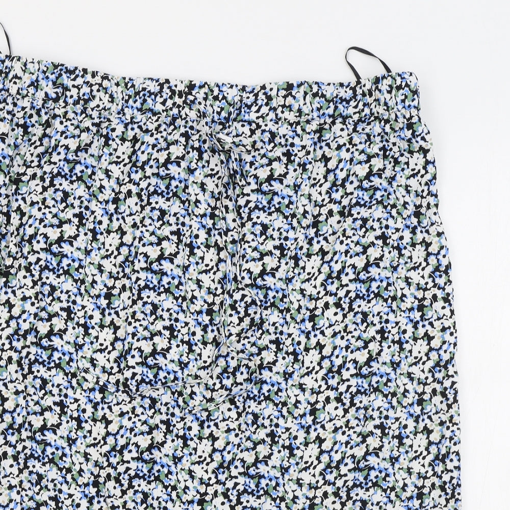 M&S Womens Blue Floral Polyester Flare Skirt Size 24 Drawstring