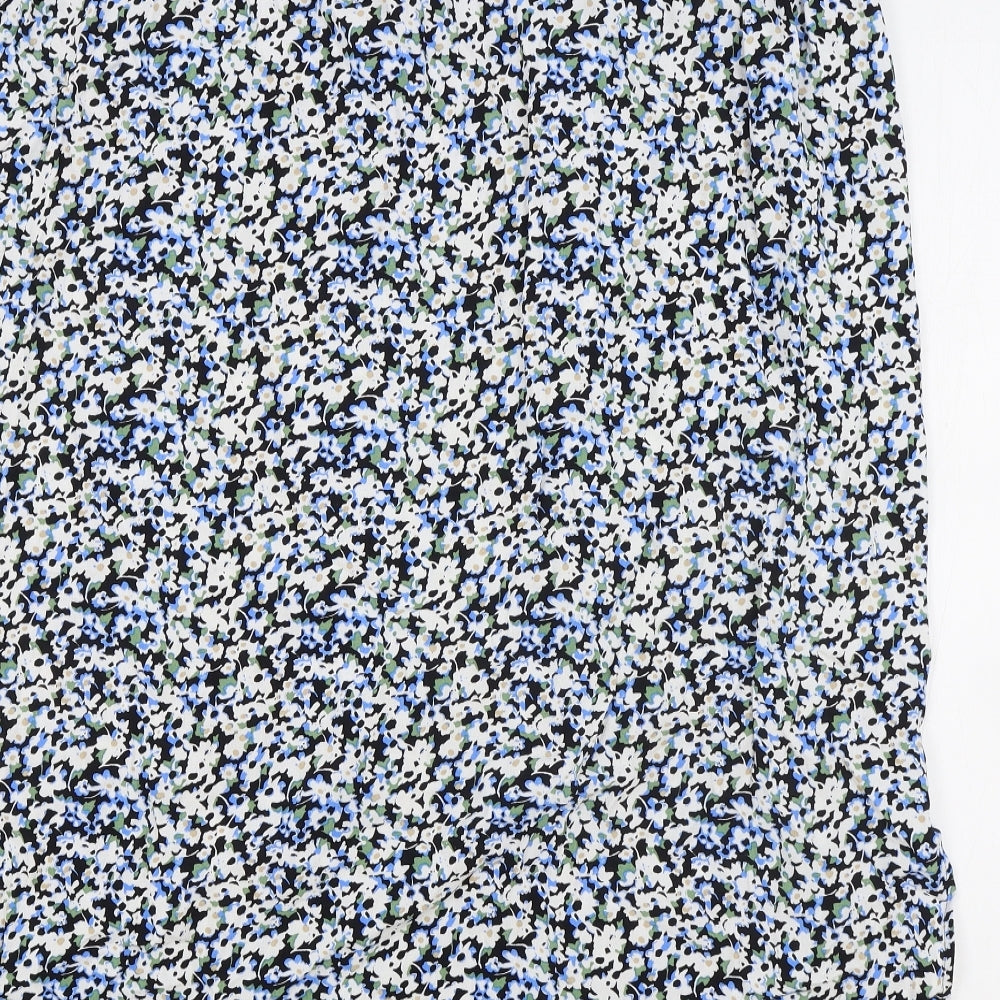 M&S Womens Blue Floral Polyester Flare Skirt Size 24 Drawstring