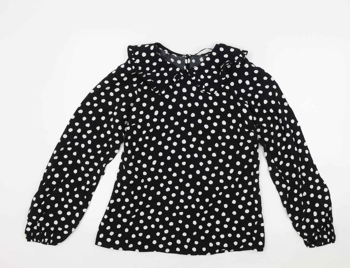 Marks and Spencer Womens Black Polka Dot Viscose Basic Blouse Size 6 Collared