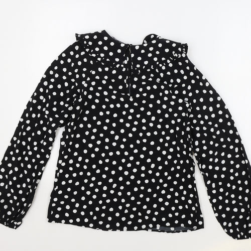 Marks and Spencer Womens Black Polka Dot Viscose Basic Blouse Size 6 Collared