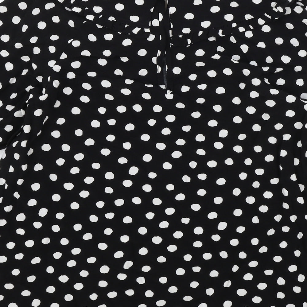 Marks and Spencer Womens Black Polka Dot Viscose Basic Blouse Size 6 Collared