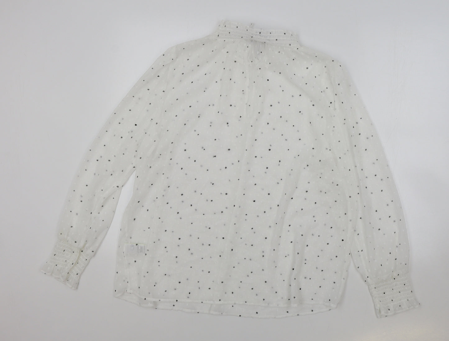 Marks and Spencer Womens White Polka Dot Polyester Basic Blouse Size 14 V-Neck