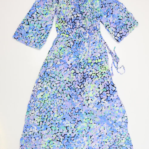 Marks and Spencer Womens Blue Geometric Modal Fit & Flare Size 8 Off the Shoulder - Elasticated Waist