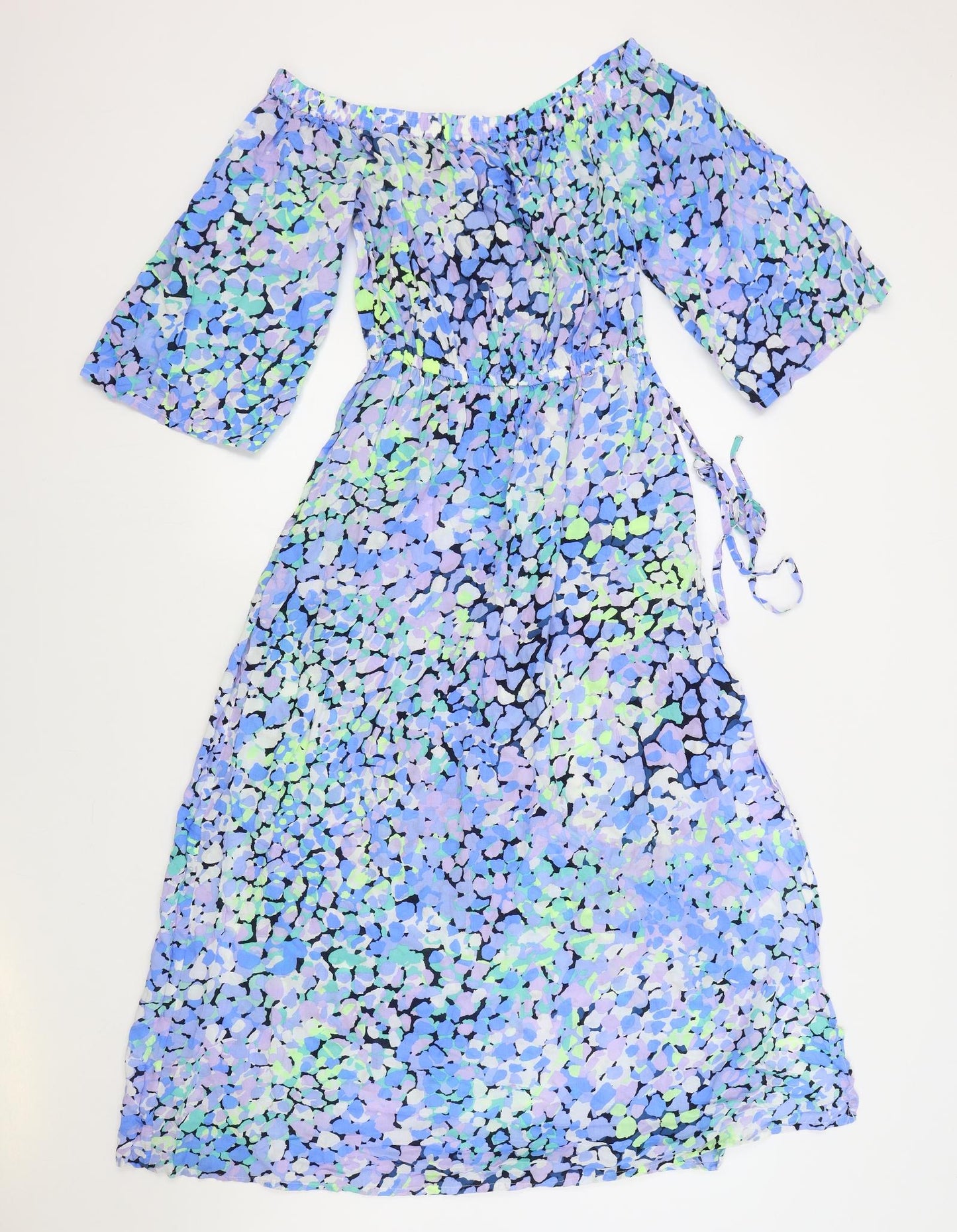 Marks and Spencer Womens Blue Geometric Modal Fit & Flare Size 8 Off the Shoulder - Elasticated Waist