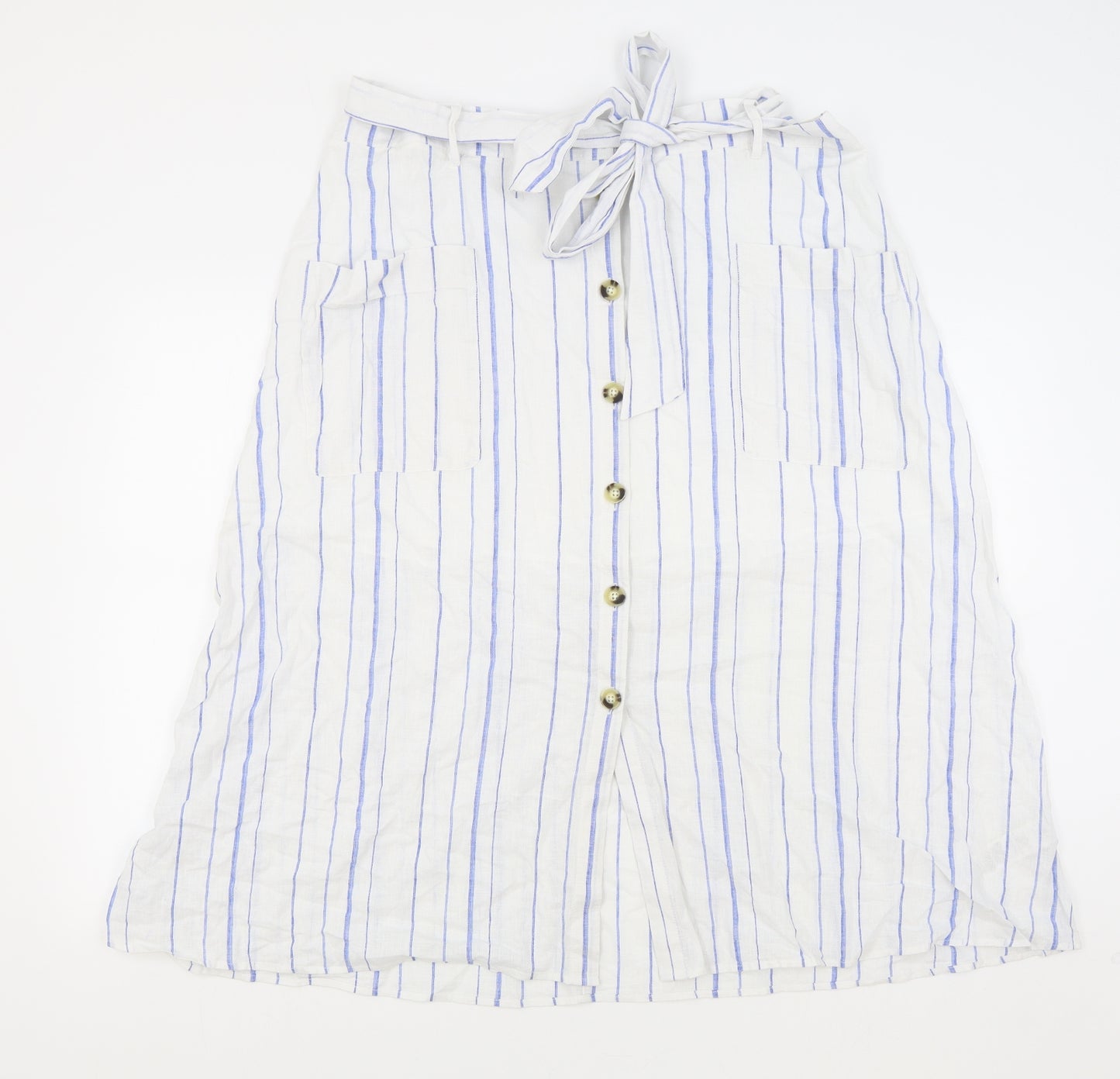 Per Una Womens Ivory Striped Cotton A-Line Skirt Size 18 Button