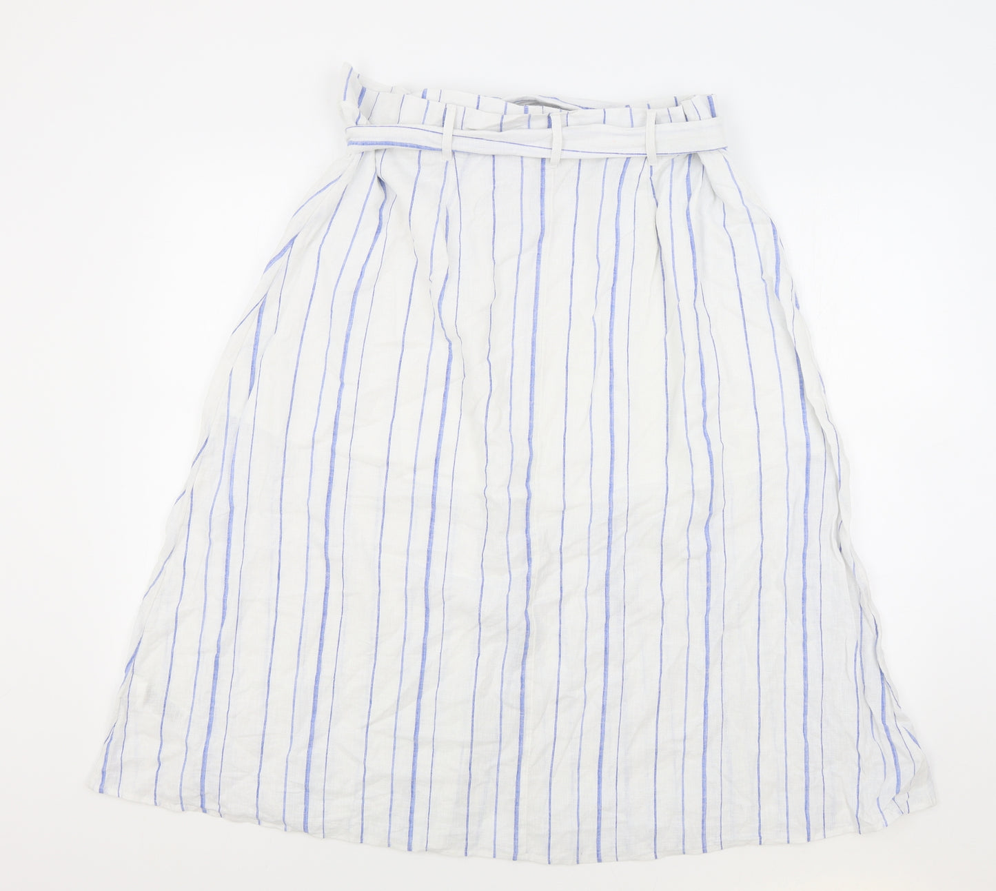 Per Una Womens Ivory Striped Cotton A-Line Skirt Size 18 Button