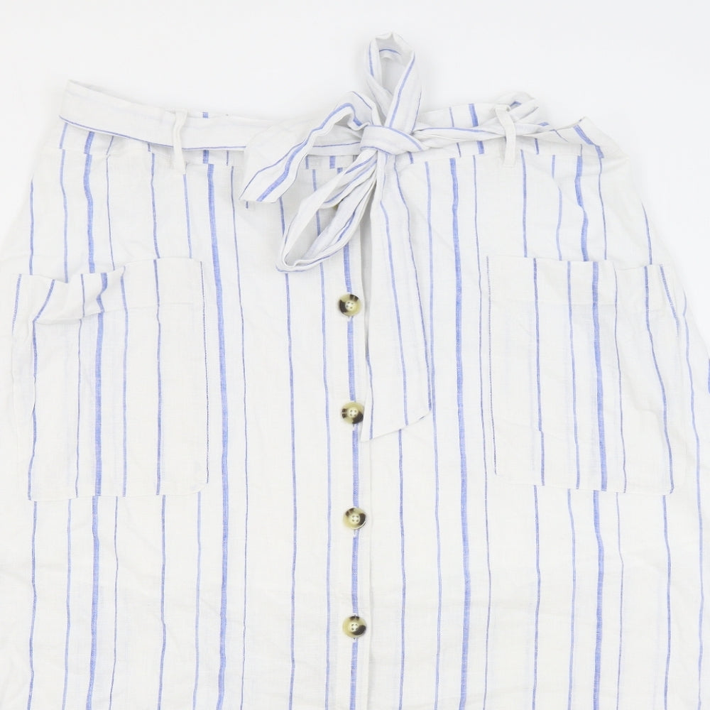Per Una Womens Ivory Striped Cotton A-Line Skirt Size 18 Button