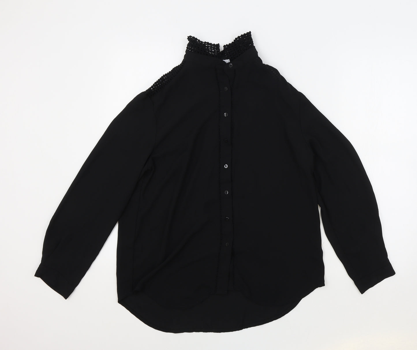 Mango Womens Black Polyester Basic Blouse Size M Collared - Lace Detail