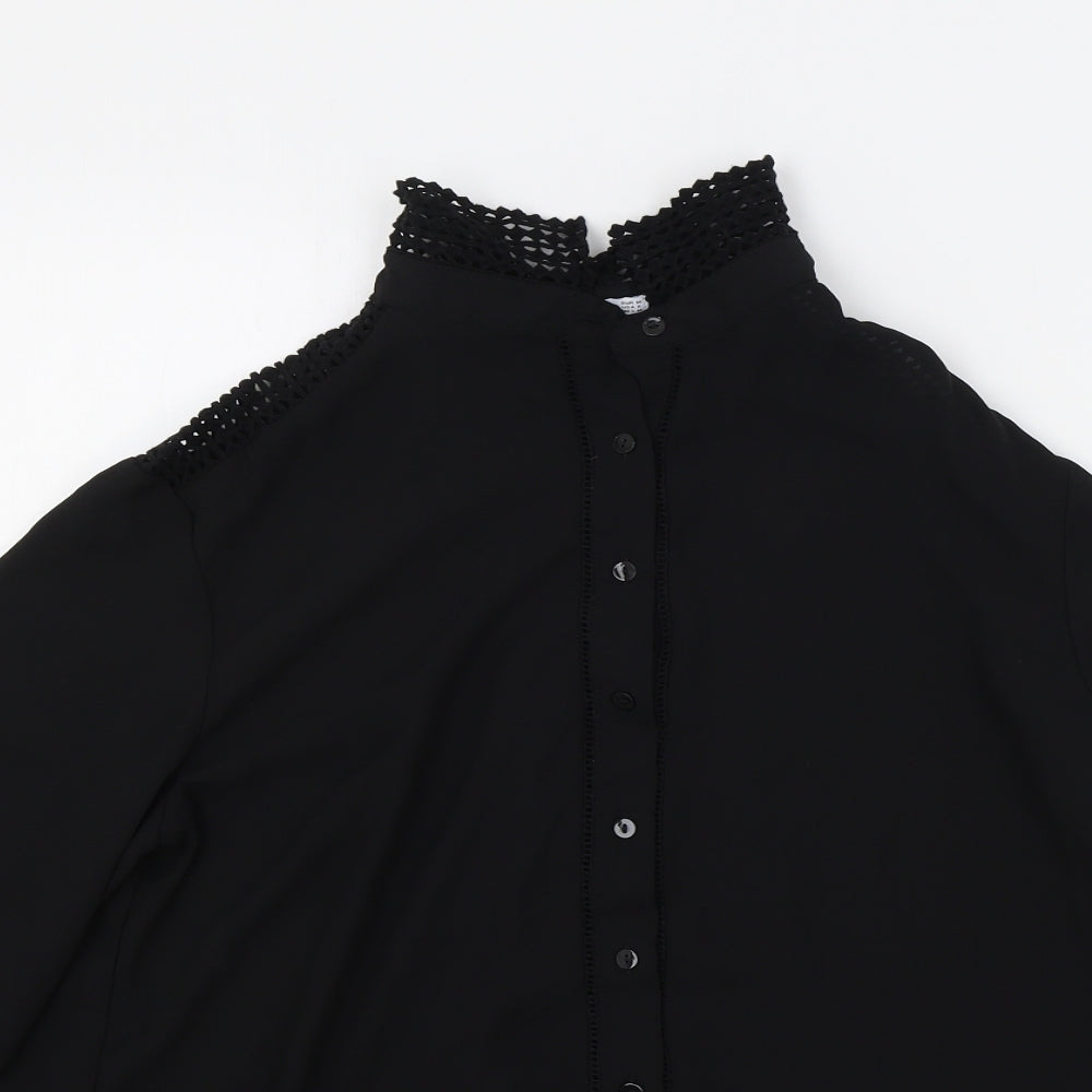 Mango Womens Black Polyester Basic Blouse Size M Collared - Lace Detail