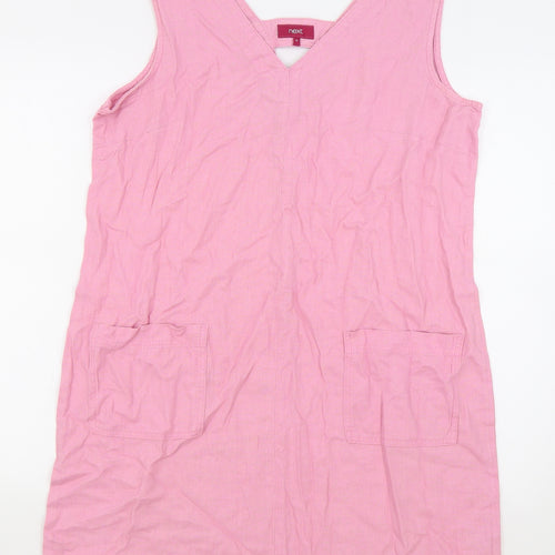 NEXT Womens Pink Linen Pinafore/Dungaree Dress Size 14 V-Neck Pullover