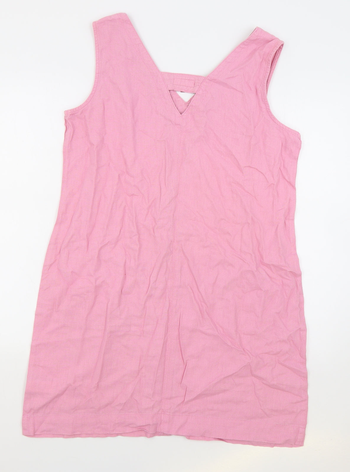 NEXT Womens Pink Linen Pinafore/Dungaree Dress Size 14 V-Neck Pullover