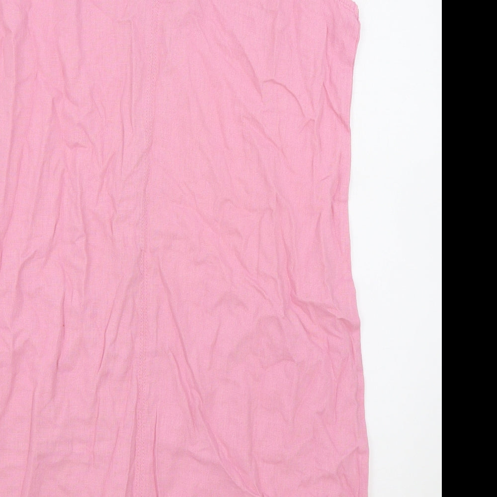 NEXT Womens Pink Linen Pinafore/Dungaree Dress Size 14 V-Neck Pullover