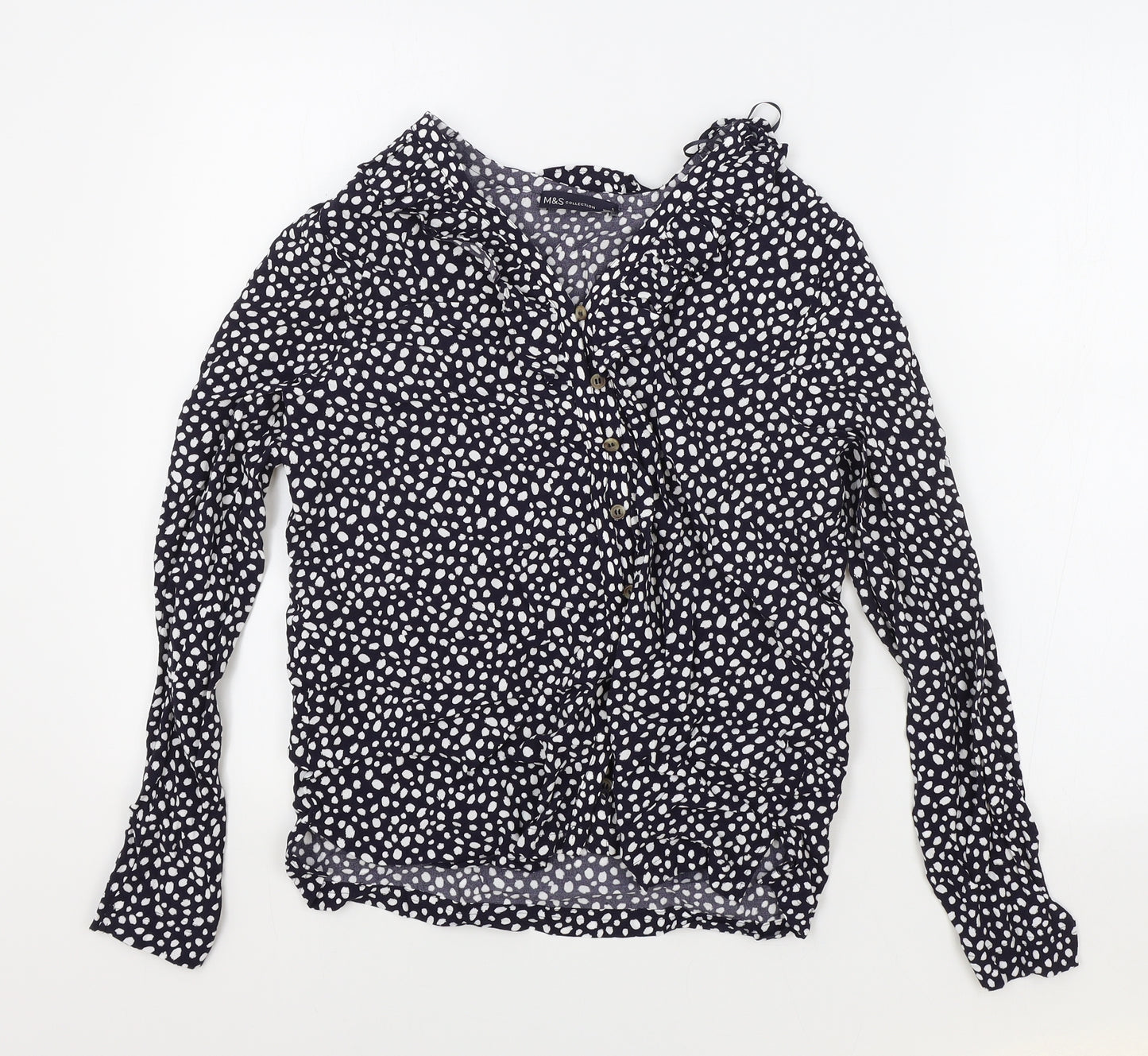 Marks and Spencer Womens Black Polka Dot Viscose Basic Blouse Size 6 V-Neck