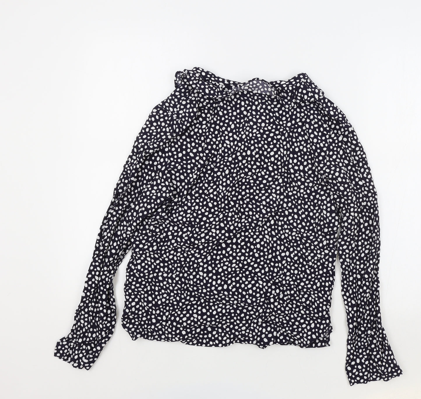 Marks and Spencer Womens Black Polka Dot Viscose Basic Blouse Size 6 V-Neck