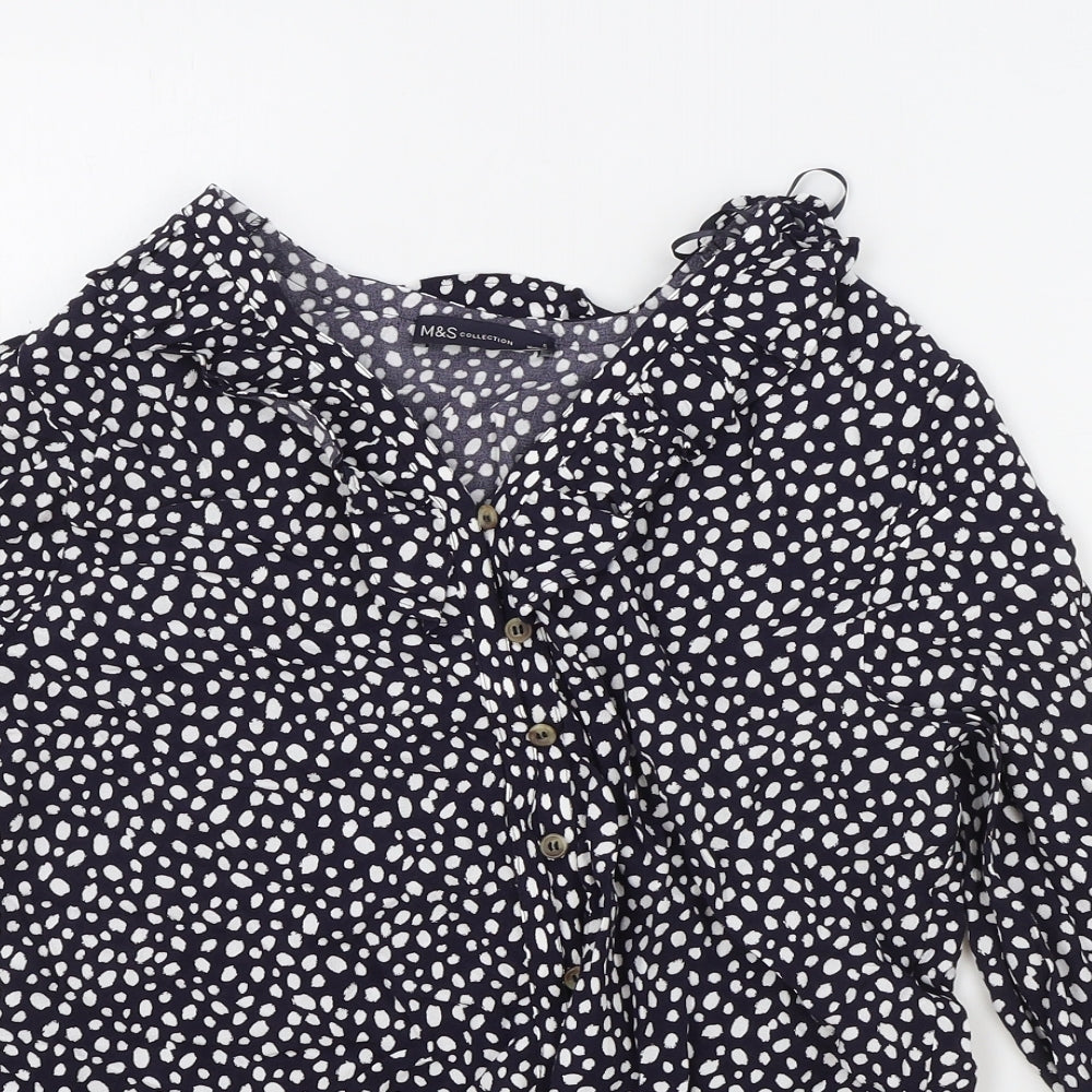 Marks and Spencer Womens Black Polka Dot Viscose Basic Blouse Size 6 V-Neck