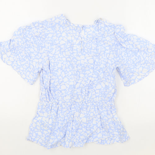 Marks and Spencer Womens Blue Floral Viscose Wrap T-Shirt Size 8 V-Neck