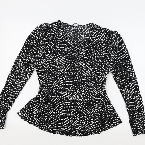 Marks and Spencer Womens Black Polka Dot Viscose Wrap Blouse Size 10 V-Neck