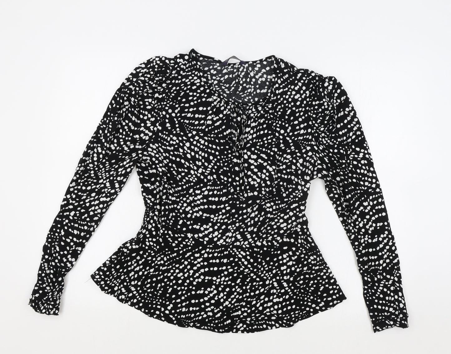 Marks and Spencer Womens Black Polka Dot Viscose Wrap Blouse Size 10 V-Neck
