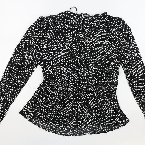 Marks and Spencer Womens Black Polka Dot Viscose Wrap Blouse Size 10 V-Neck