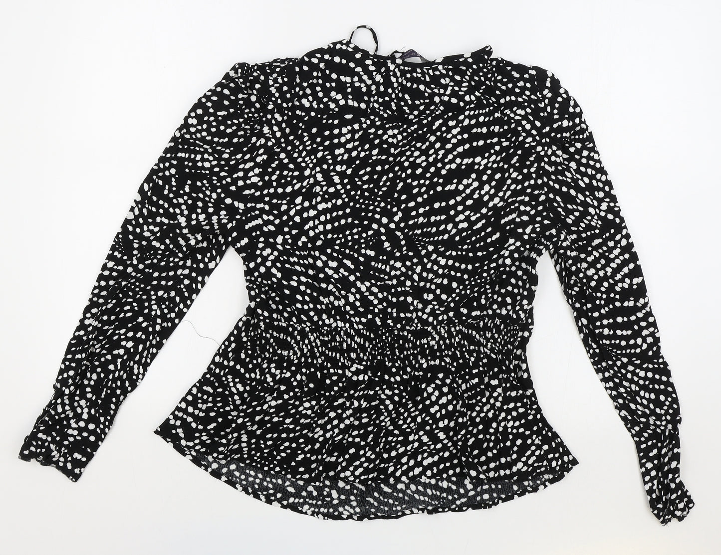 Marks and Spencer Womens Black Polka Dot Viscose Wrap Blouse Size 10 V-Neck